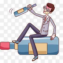 卡通喝酒的男人免抠图