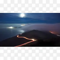 海景天空月亮海岛烟雾