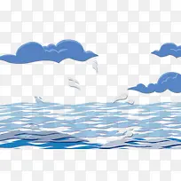 卡通蓝色色调大海蓝色云朵