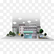 纸板上的云朵和建筑