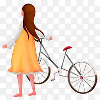 小女孩骑自行车踏青