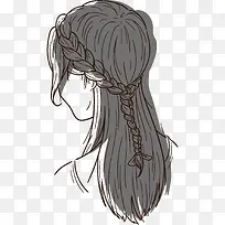 灰色线条女孩背影马尾辫矢量