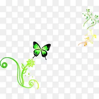 创意合成手绘飞舞的绿色蝴蝶效果