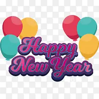 彩色气球装饰新年英文艺术字