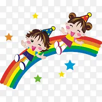 小孩子彩虹上玩耍