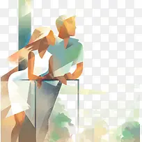 看夕阳的人多边形国外创意素材
