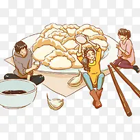 手绘卡通饺子插画素材