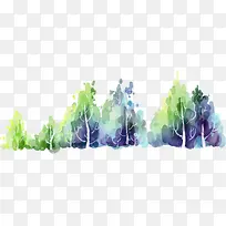 手绘绿紫色树林装饰