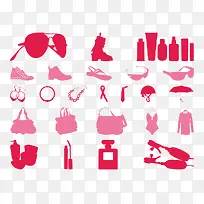 红色的各种生活用品与配饰和箱包