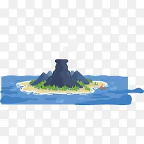 矢量手绘海中间的火山小岛