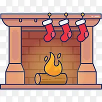 卡通圣诞节冬日壁炉
