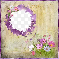 紫色花环浪漫格桑花墙壁边框