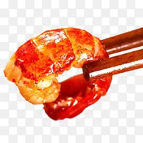 筷子夹美味虾肉