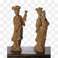 两个古典仕女木雕