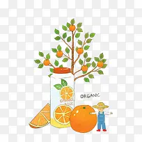 手绘橙子树