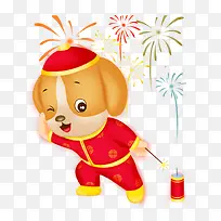 放鞭炮的卡通小狗