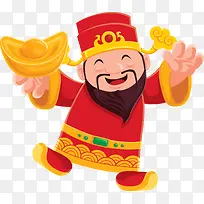 卡通新年手拿金元宝财神爷装饰图