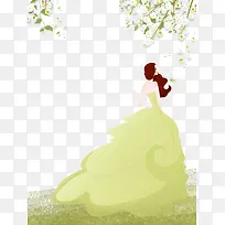 免抠卡通春季花下的女孩