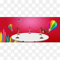 卡通几何多边形热气球背景banner
