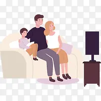 一家人在沙发上看电视