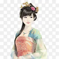 绿衣高雅古风手绘女子