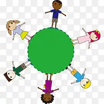 绿色圆环与卡通儿童