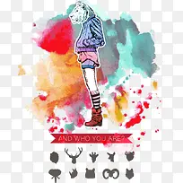 矢量卡通狮子头女孩