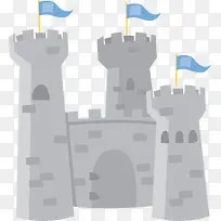 卡通灰色城堡带蓝旗帜