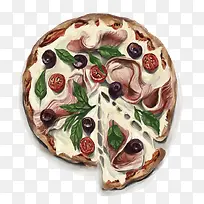 矢量水彩手绘披萨