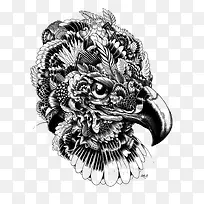 黑白线条稿老鹰鹰头