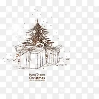 手绘圣诞礼物和圣诞树