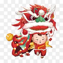 春节舞狮卡通人物png免抠图