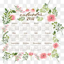 粉红色水彩花朵2018日历