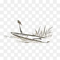 芦苇荡池塘里小船上的小鸟