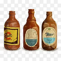 水彩手绘外国复古啤酒瓶子