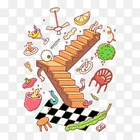 手绘抽象失重物品