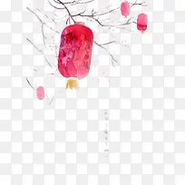 新年红灯笼水墨画