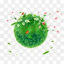 免抠绿色草球花朵装饰