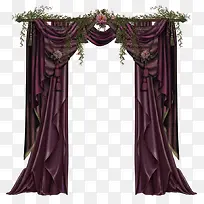 紫色丝绸窗帘花朵缠绕背景
