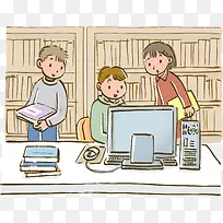 卡通图书馆玩电脑