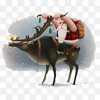 圣诞老人骑鹿喇叭雪素材