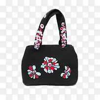 红白绣花图案的黑色手提袋包包