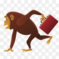 卡通彩绘风格猴子携公文包逃跑装