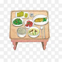 韩国家庭饭桌手绘画素材图片