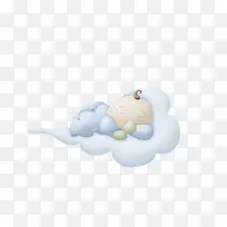 手绘婴儿在白云里睡觉