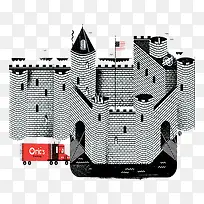 黑白图案城堡插画