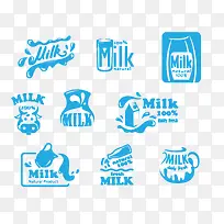 蓝色卡通牛奶标签