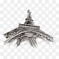 手绘法国巴黎尔铁塔