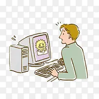 卡通惊慌男子收到病毒邮件的电脑