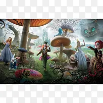 蘑菇林爱丽丝梦游仙境海报背景